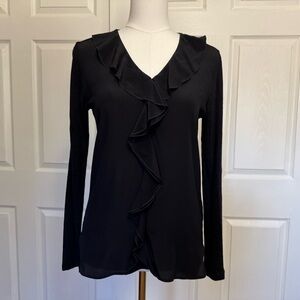 Sandro Women’s Black Ruffle Silk & Linen Blouse